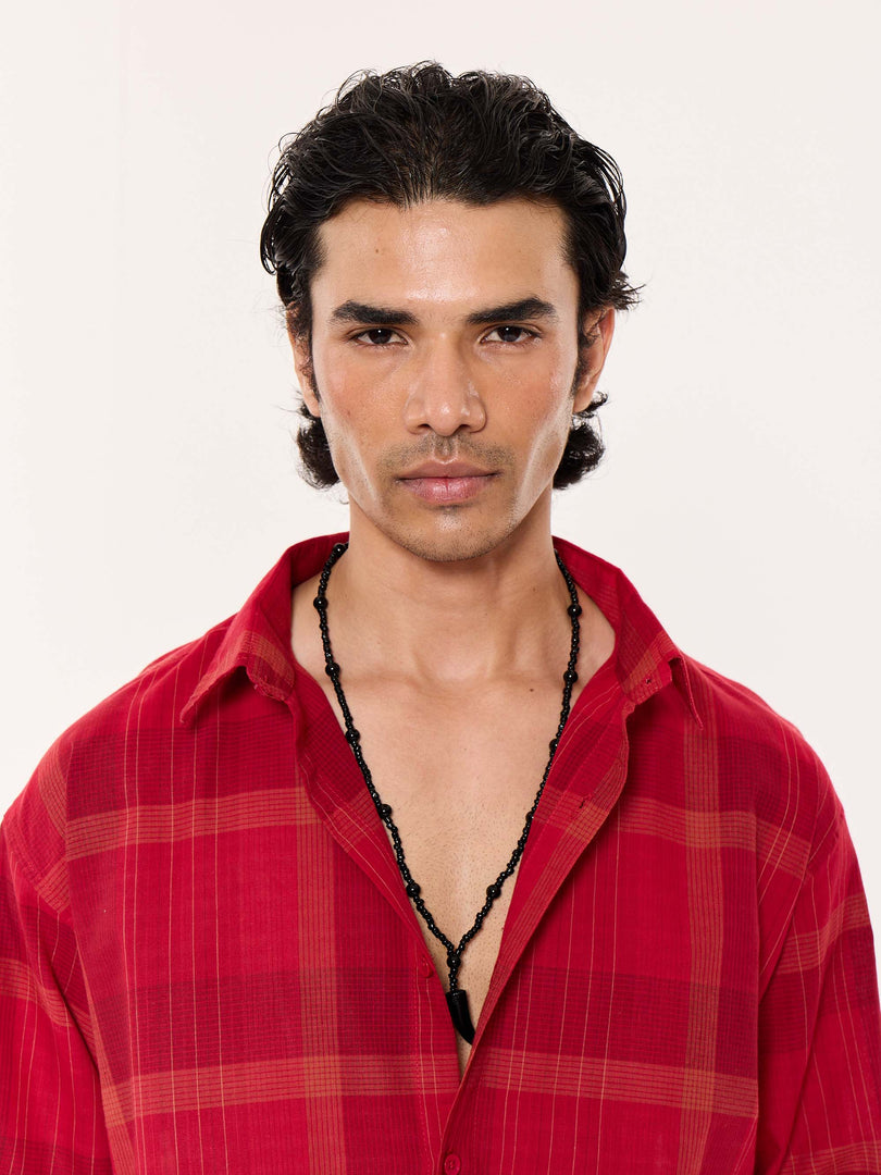 Deep Red Windowpane Cropped Shirt