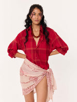 Load image into Gallery viewer, Deep Red Windowpane Cropped Shirt