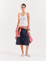 Load image into Gallery viewer, Denim Blue Pinstriped Trouser Shorts