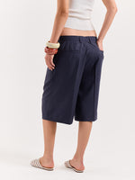 Load image into Gallery viewer, Denim Blue Pinstriped Trouser Shorts