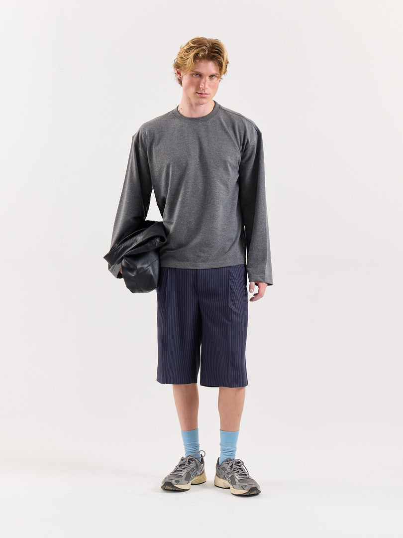 Denim Blue Pinstriped Trouser Shorts