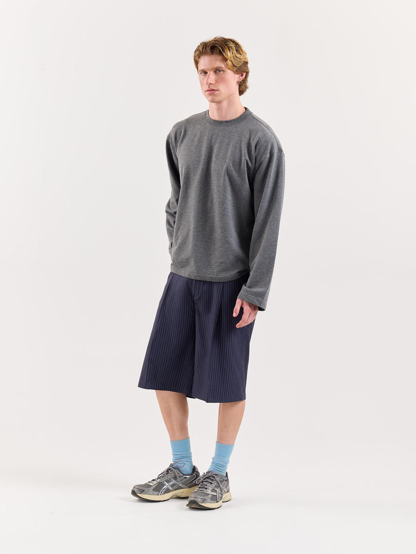 Denim Blue Pinstriped Trouser Shorts