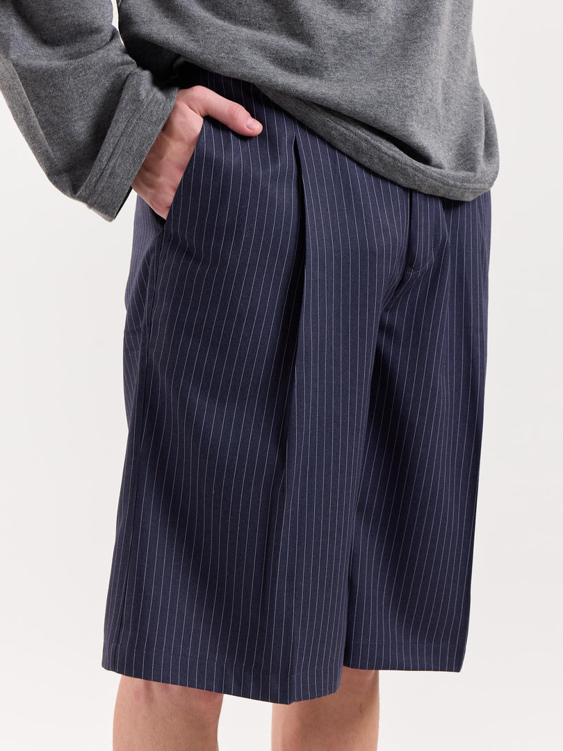 Denim Blue Pinstriped Trouser Shorts