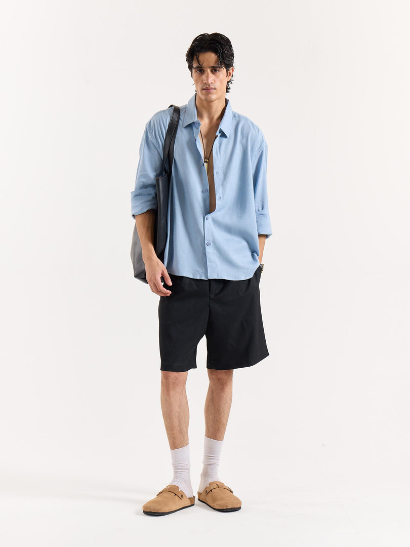 Dusty Blue Linen Cropped Shirt