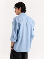 Load image into Gallery viewer, Dusty Blue Linen Cropped Shirt