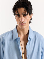 Load image into Gallery viewer, Dusty Blue Linen Cropped Shirt