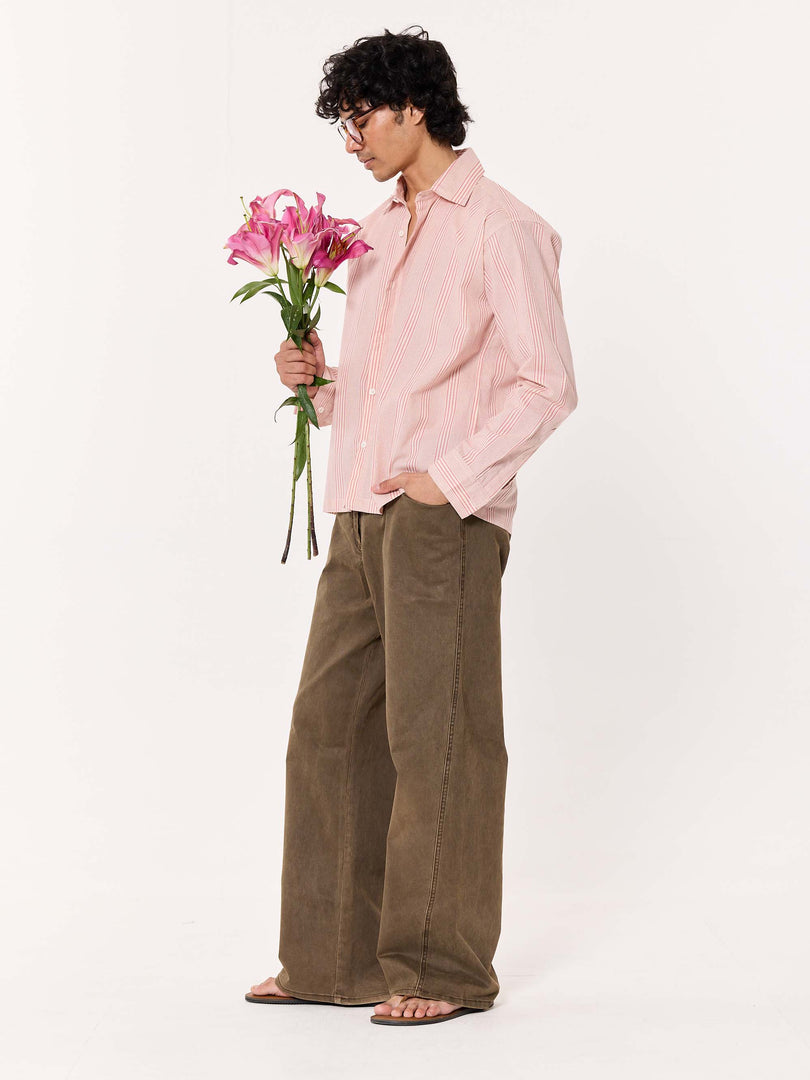 Dusty Pink Striped Cropped Shirt