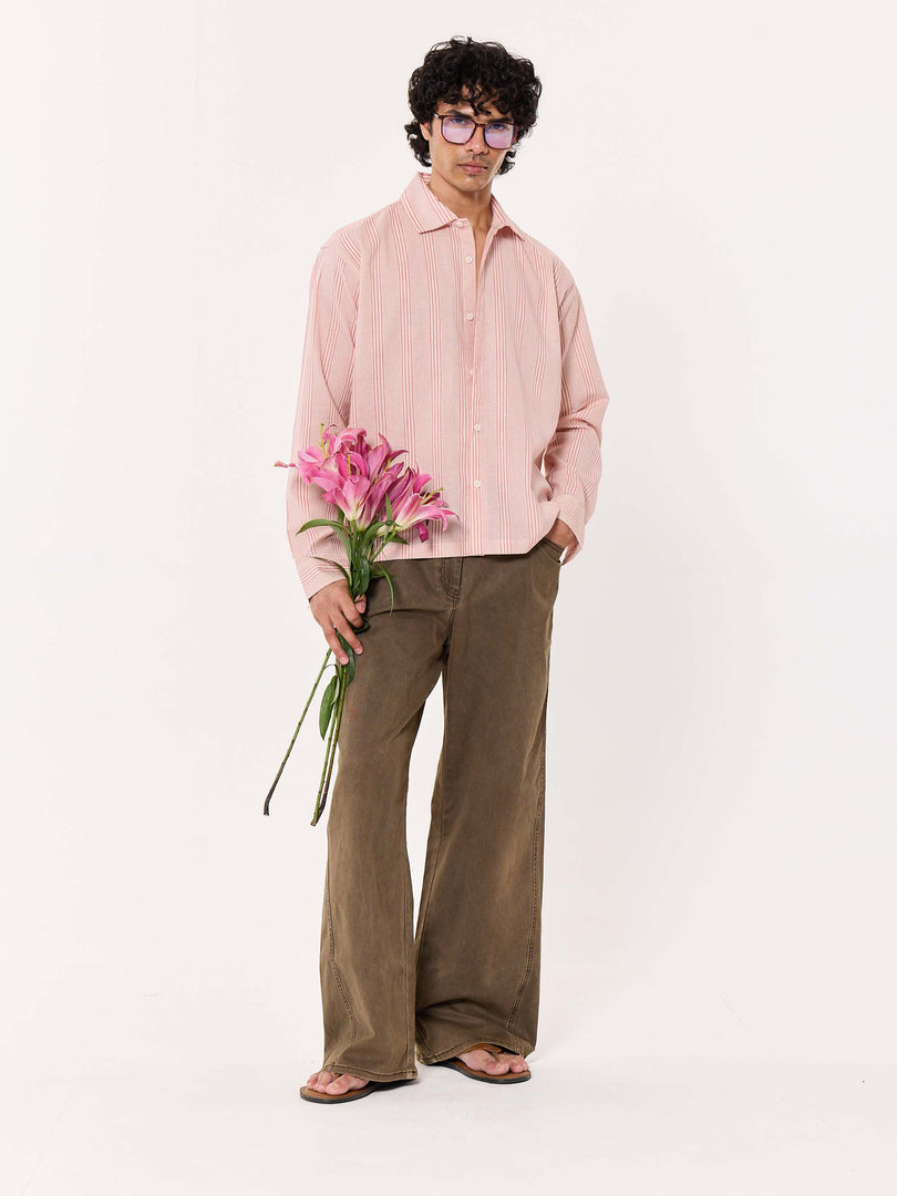 Dusty Pink Striped Cropped Shirt