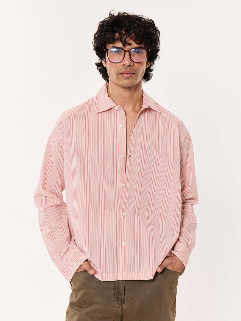 Dusty Pink Striped Cropped Shirt