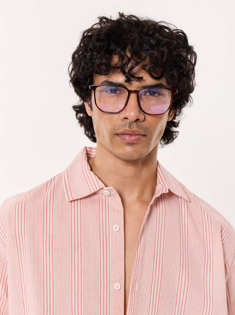 Dusty Pink Striped Cropped Shirt