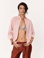 Load image into Gallery viewer, Dusty Pink Striped Cropped Shirt