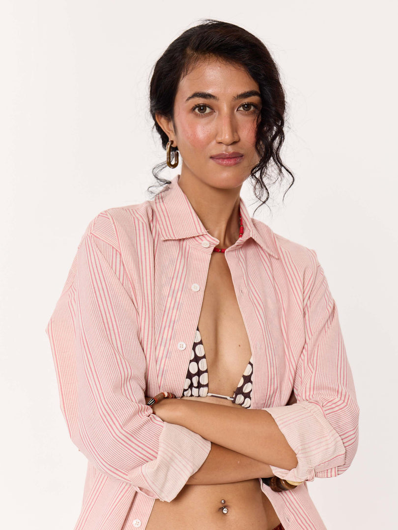 Dusty Pink Striped Cropped Shirt