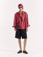 Load image into Gallery viewer, Dusty Red Linen Cropped Shirt