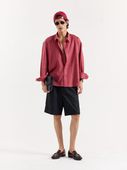Dusty Red Linen Cropped Shirt
