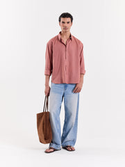 Dusty Rose Linen Cropped Shirt