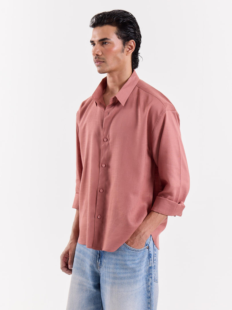 Dusty Rose Linen Cropped Shirt