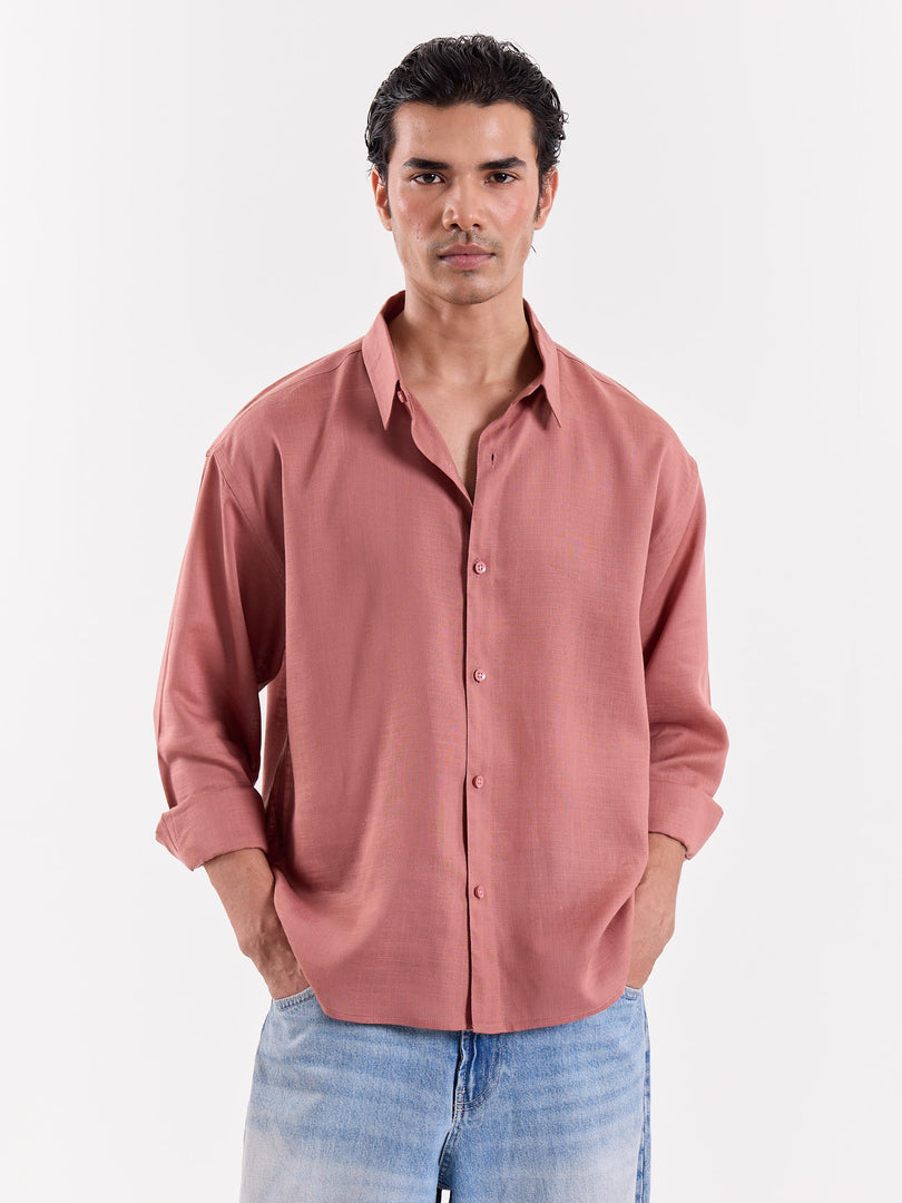 Dusty Rose Linen Cropped Shirt