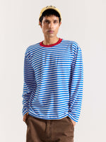Load image into Gallery viewer, Electric Blue Striped Loose Fit Cropped T-Shirt