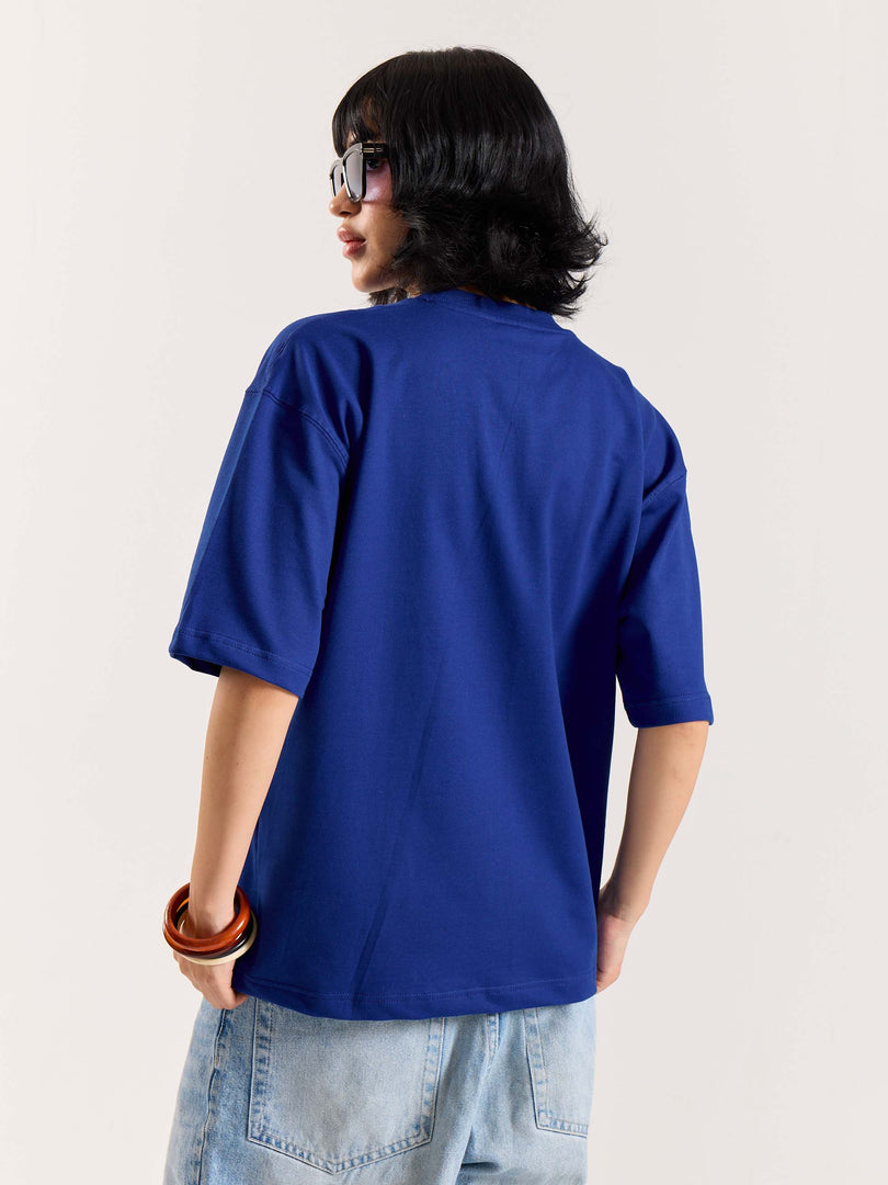Electric Blue Loose Fit Cropped T-Shirt