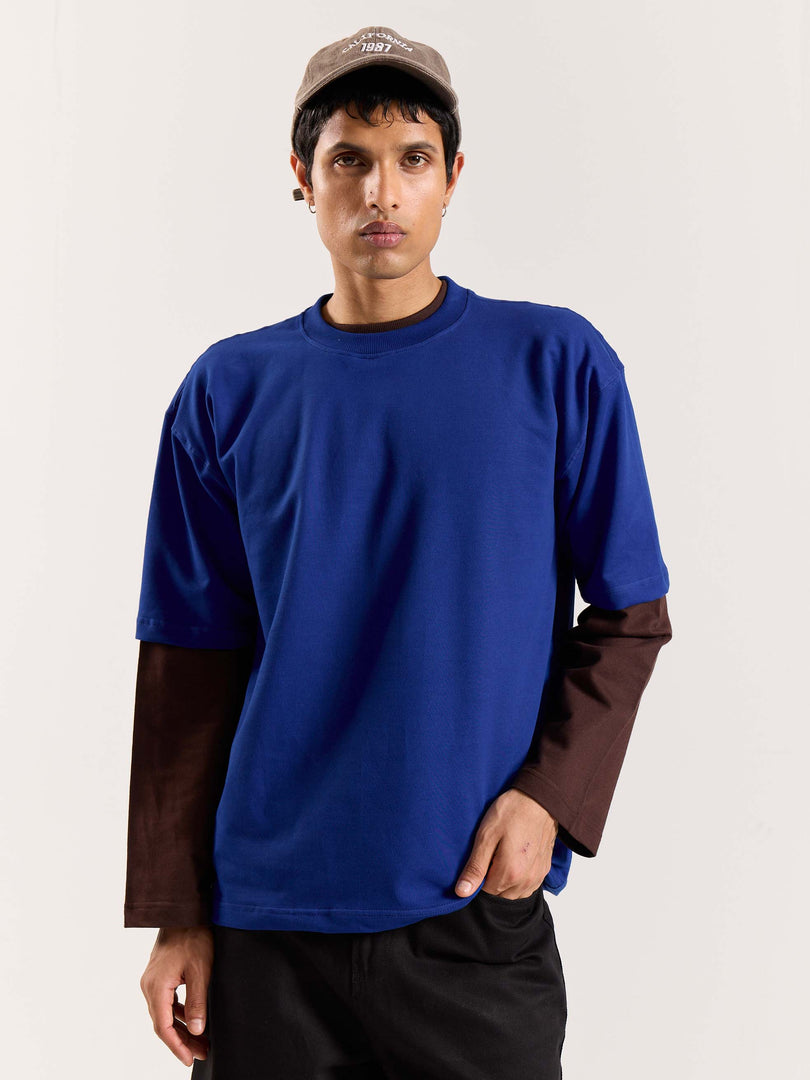 Electric Blue Loose Fit Cropped T-Shirt