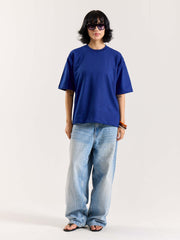 Electric Blue Loose Fit Cropped T-Shirt