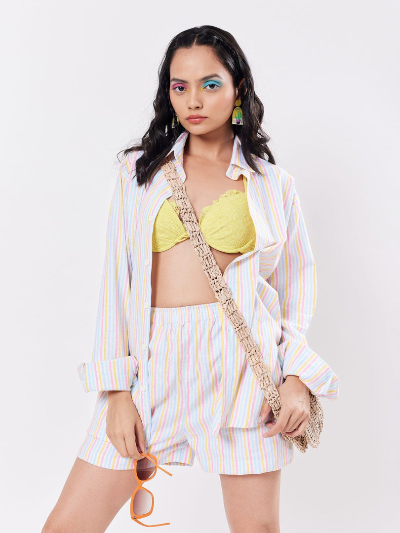 Multicolor Linen Striped Co-ord Set