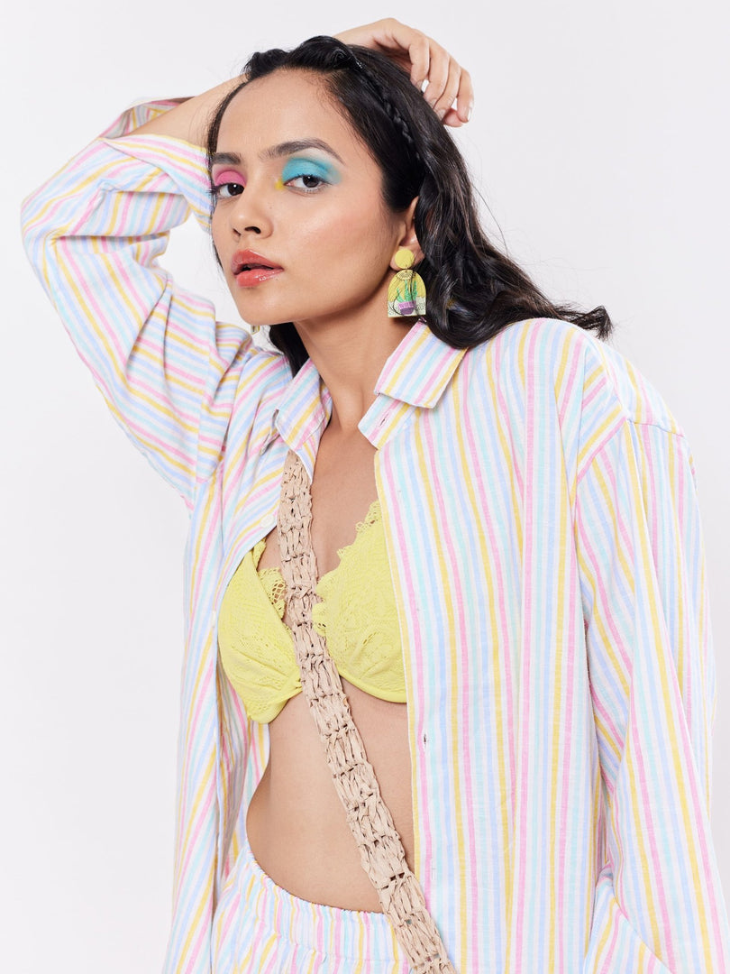 Multicolor Linen Striped Co-ord Set