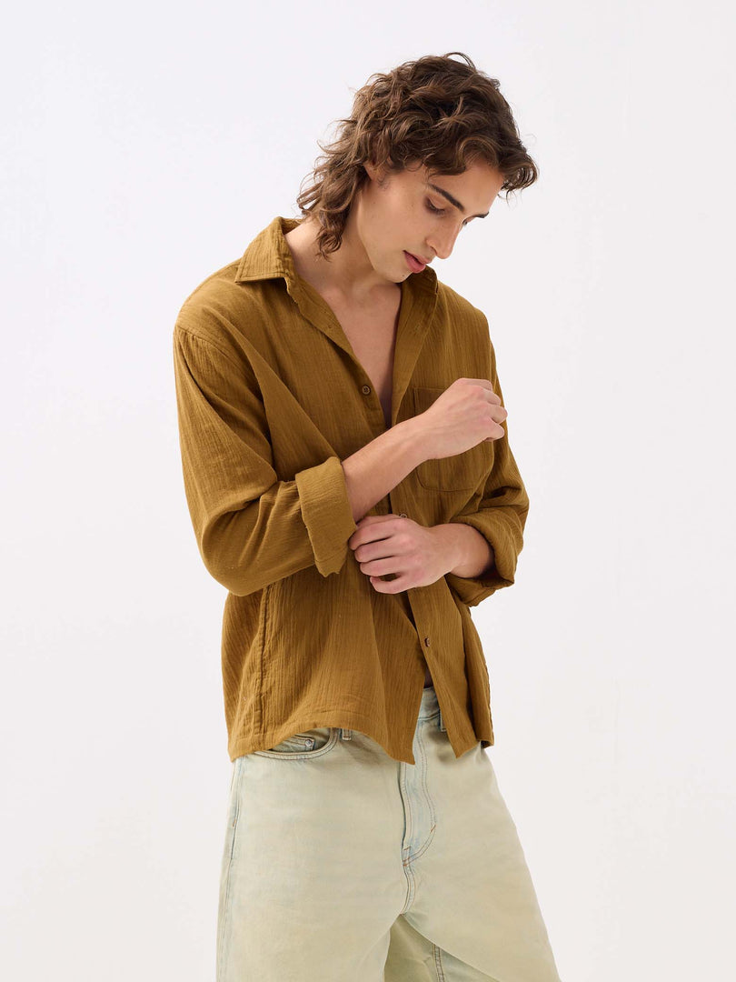 Mustard Yellow Gauze Holiday Shirt
