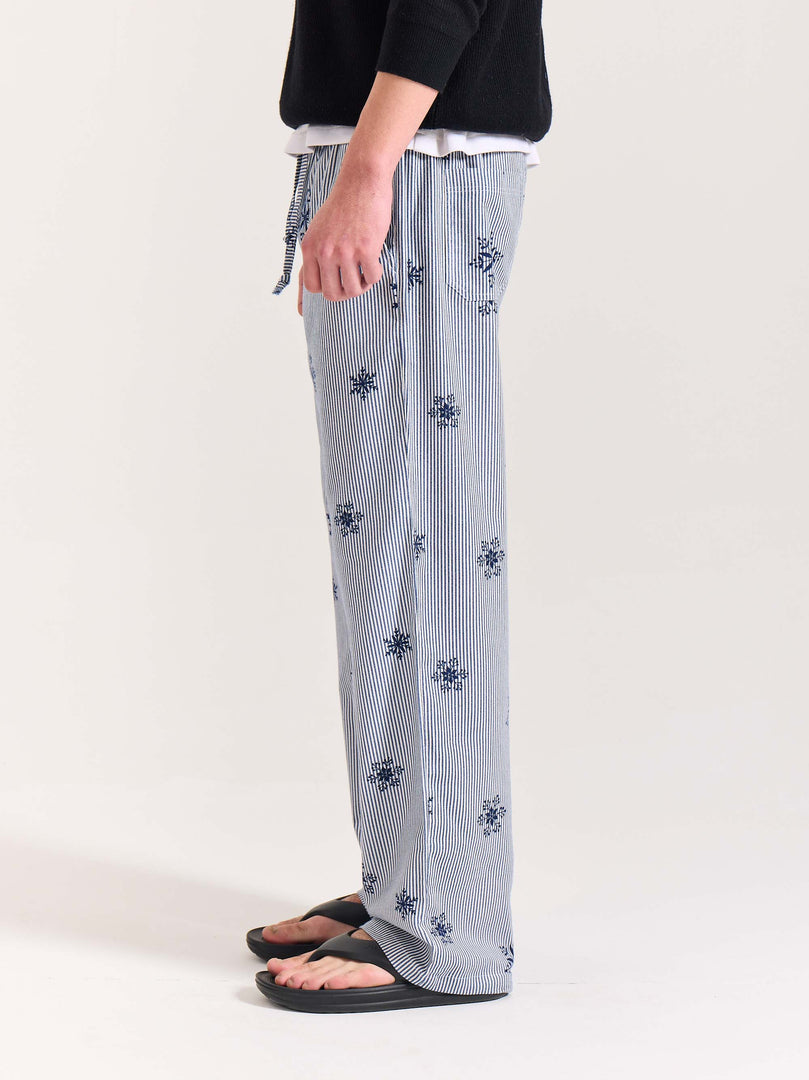 Dark Blue Striped Snowflake Pull-on Pants