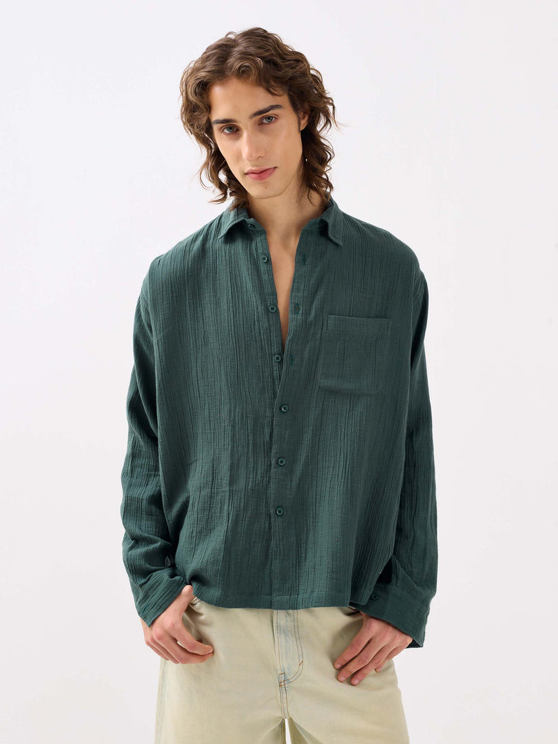 Teal Green Gauze Holiday Shirt