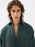 Load image into Gallery viewer, Teal Green Gauze Holiday Shirt
