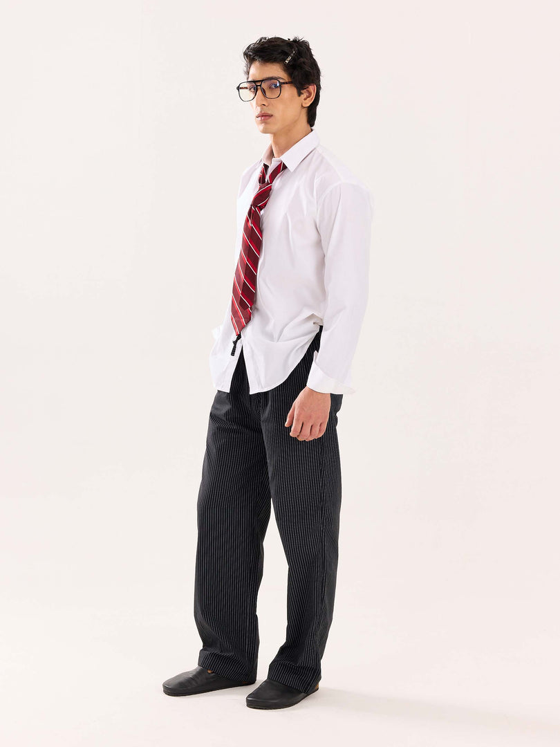 Black Pinstriped Poplin Pull-on Pants