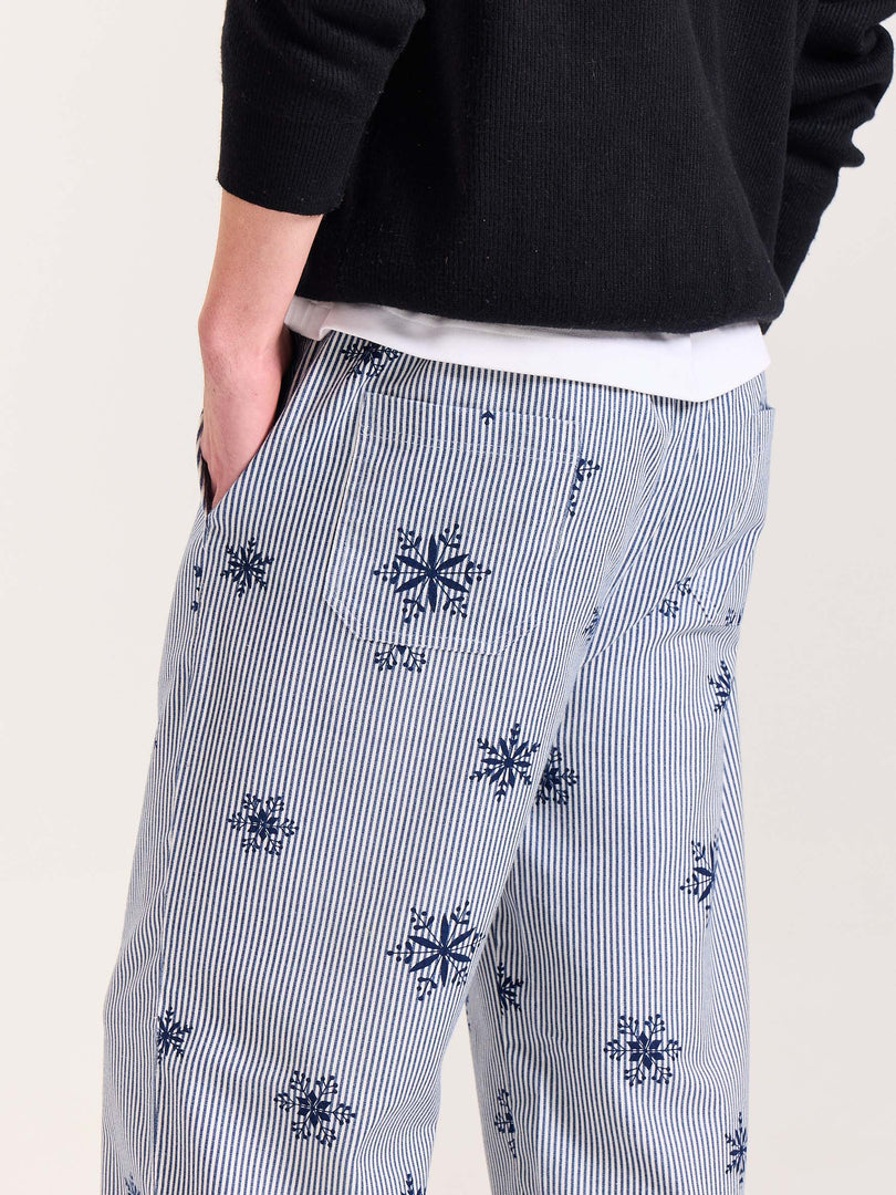 Dark Blue Striped Snowflake Pull-on Pants