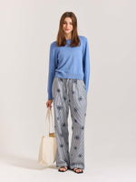 Load image into Gallery viewer, Dark Blue Striped Snowflake Pull-on Pants