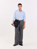 Load image into Gallery viewer, Grey Pinstriped Baggy Fit Trousers
