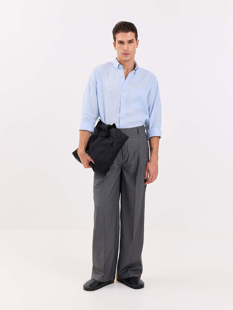Grey Pinstriped Baggy Fit Trousers
