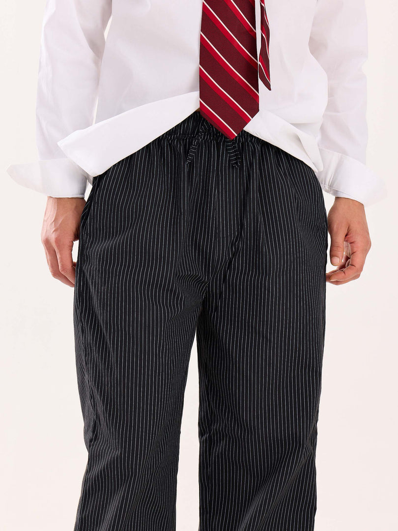Black Pinstriped Poplin Pull-on Pants