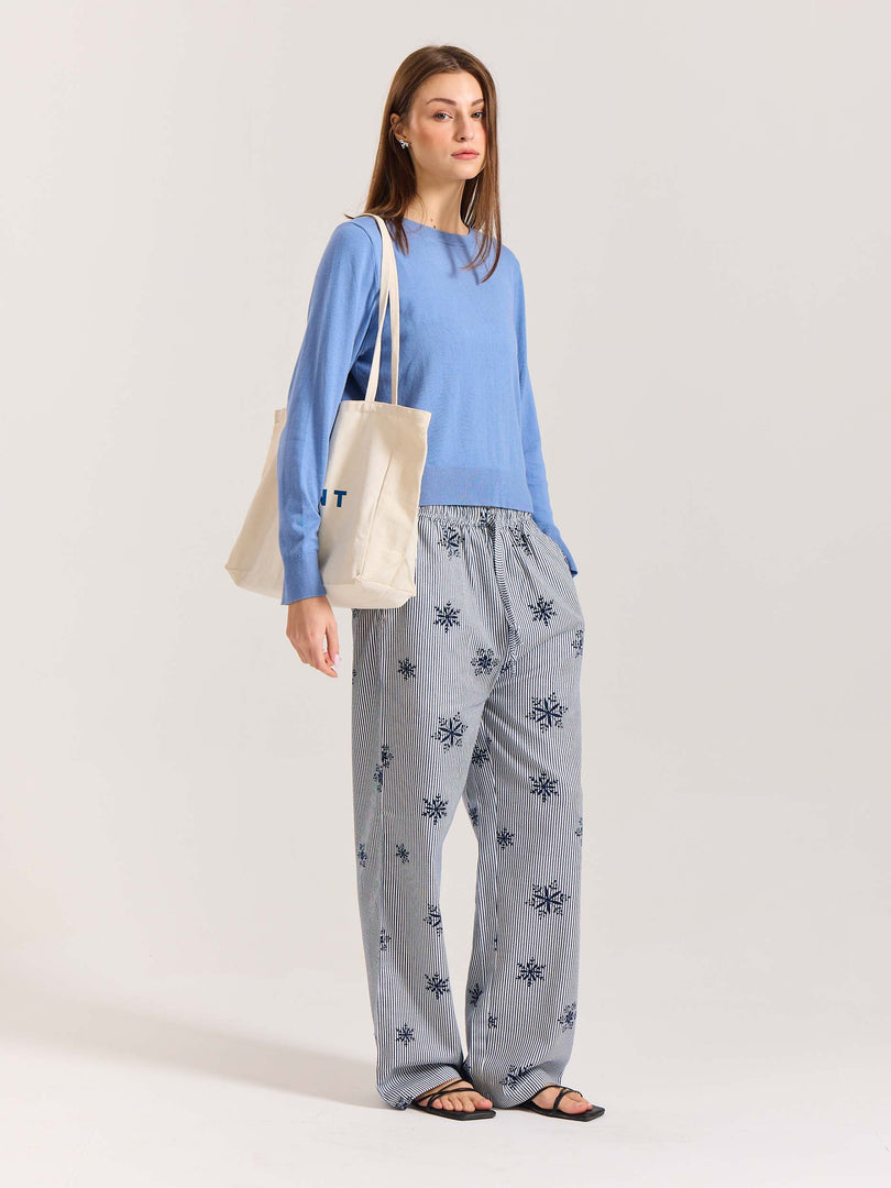 Dark Blue Striped Snowflake Pull-on Pants