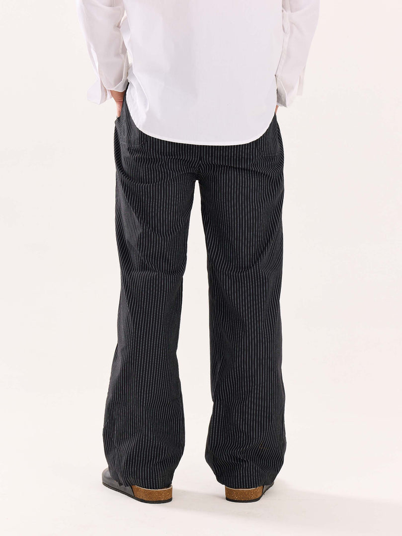 Black Pinstriped Poplin Pull-on Pants