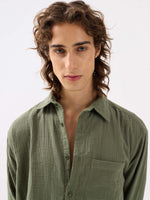 Load image into Gallery viewer, Sage Green Gauze Holiday Shirt
