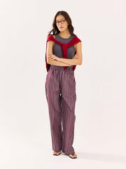 Burgundy Striped Poplin Pull-on Pants
