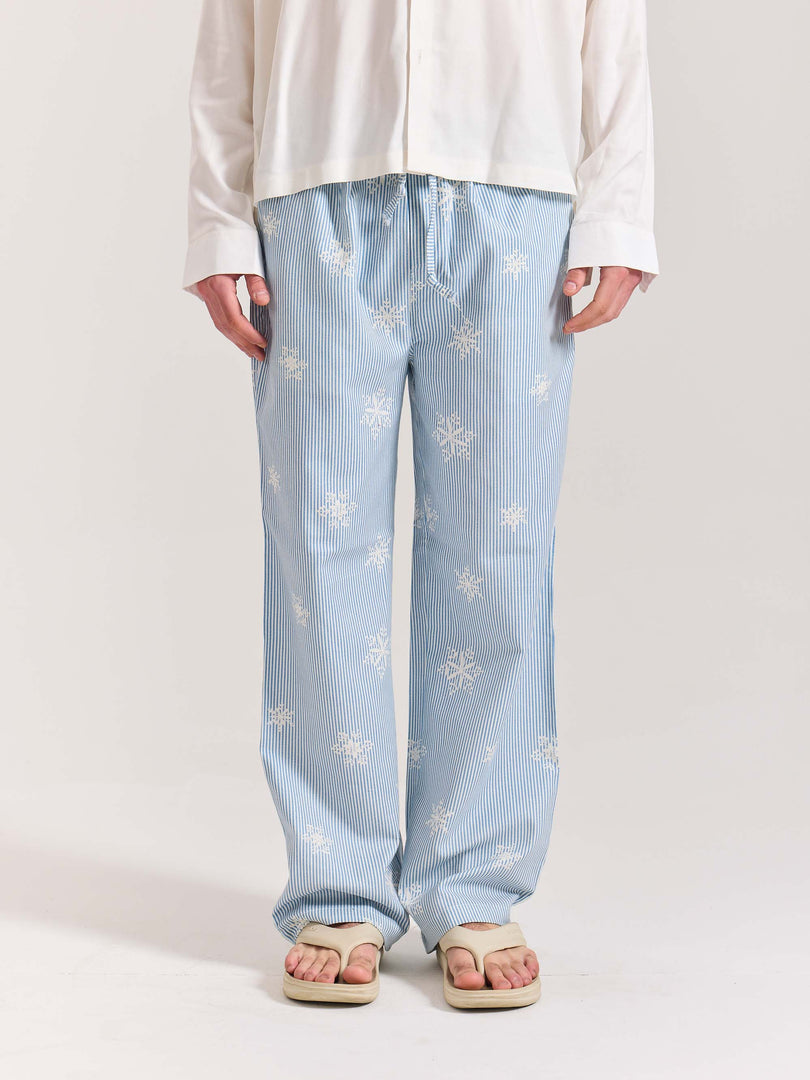 Light Blue Striped Snowflake Pull-on Pants