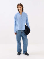 Load image into Gallery viewer, Powder Blue Gauze Holiday Shirt
