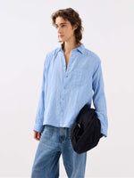 Load image into Gallery viewer, Powder Blue Gauze Holiday Shirt
