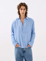 Load image into Gallery viewer, Powder Blue Gauze Holiday Shirt
