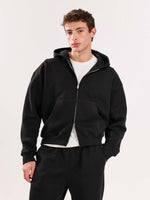 Load image into Gallery viewer, Black Cropped Zip-Up Hoodie