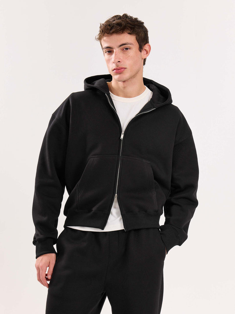 Black Cropped Zip-Up Hoodie