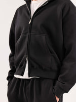 Load image into Gallery viewer, Black Cropped Zip-Up Hoodie