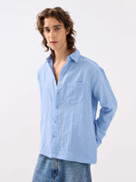 Load image into Gallery viewer, Powder Blue Gauze Holiday Shirt

