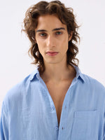 Load image into Gallery viewer, Powder Blue Gauze Holiday Shirt
